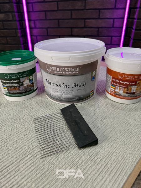 Готовий набір для декору стін - Marmorino Maxi 3 кг, stucco primer 1.4 кг, щітка 100 ліній, лак Acrylic lacguer mat 1л NT00006 фото Готовий набір для декору стін - Marmorino Maxi 3 кг, stucco primer 1.4 кг, щітка 100 ліній, лак Acrylic lacguer mat 1л NT00006 фото