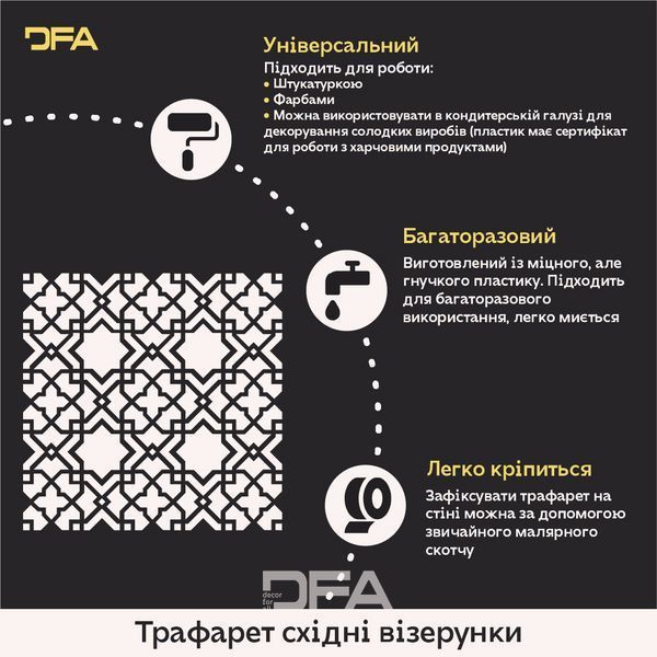 Східний орнамент для стін &ndash; витончений декор із трафаретом DFA 0.3-1 мм (V00006-d) V00006-d фото
