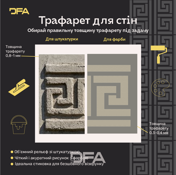 Багаторазоовий трафарет для декору DFA Бордюр , для шпаклівки і фарби, 0,3-1мм (B00005) B00005 фото